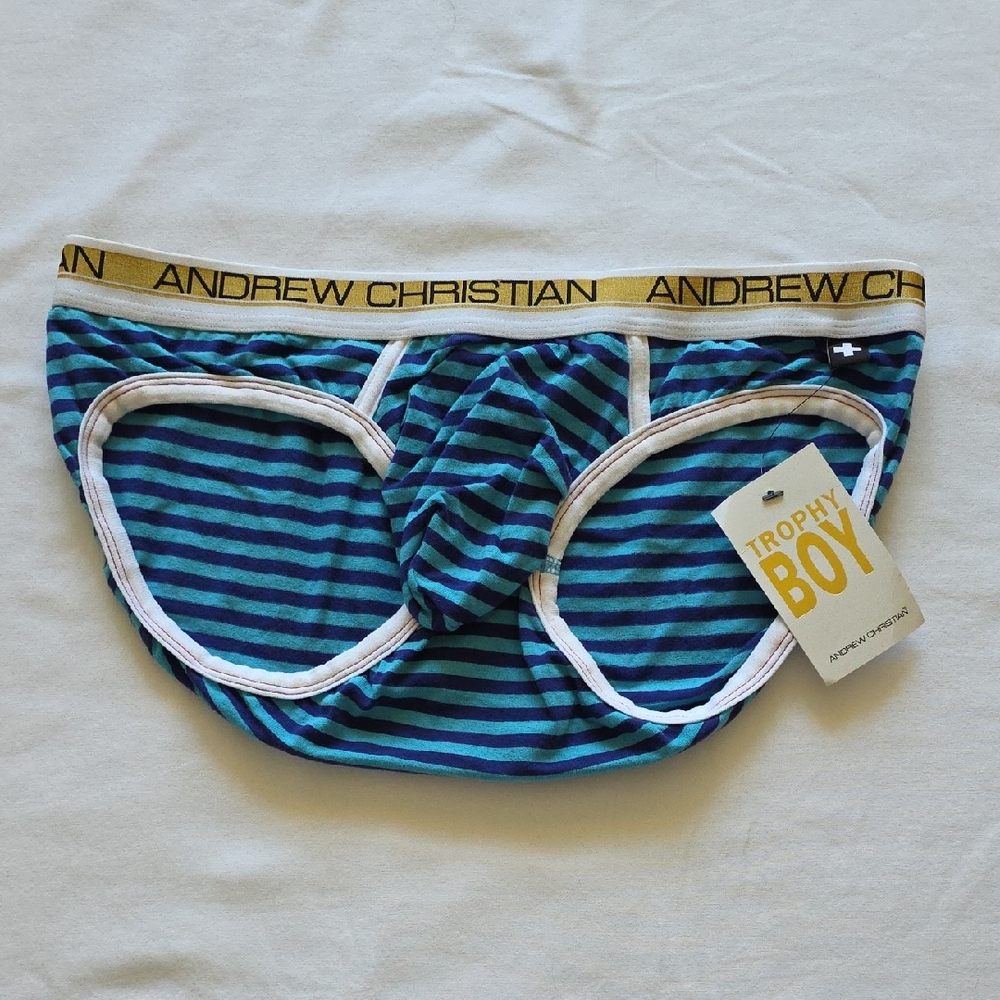 Andrew Christian Blue and Black Striped Briefs